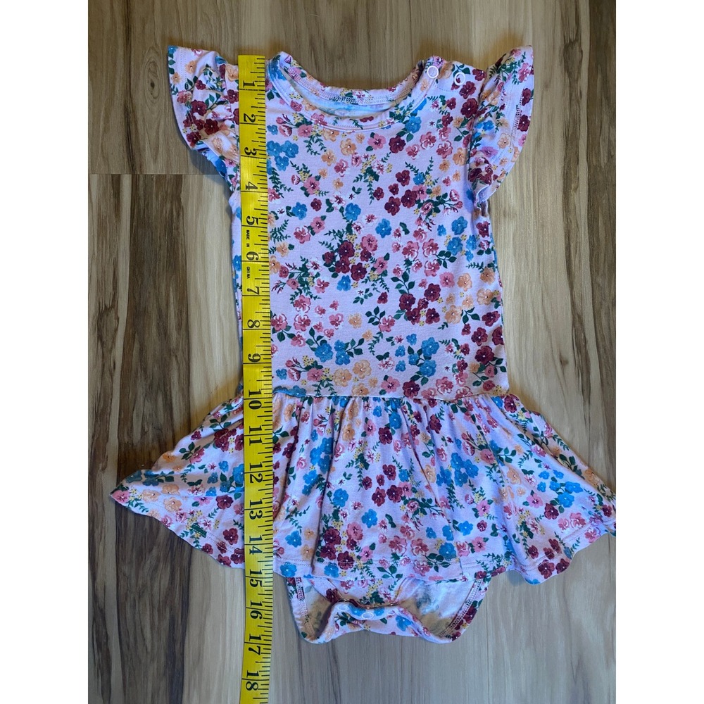 Posh Peanut Floral Flutter Skirted Bodysuit Dress Pink Bamboo Viscose 12-18 Mo - Picture 3 of 5